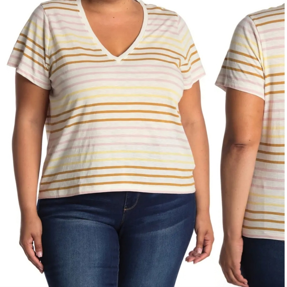 Madewell Whisper Striped V-Neck T-Shirt New With Tags